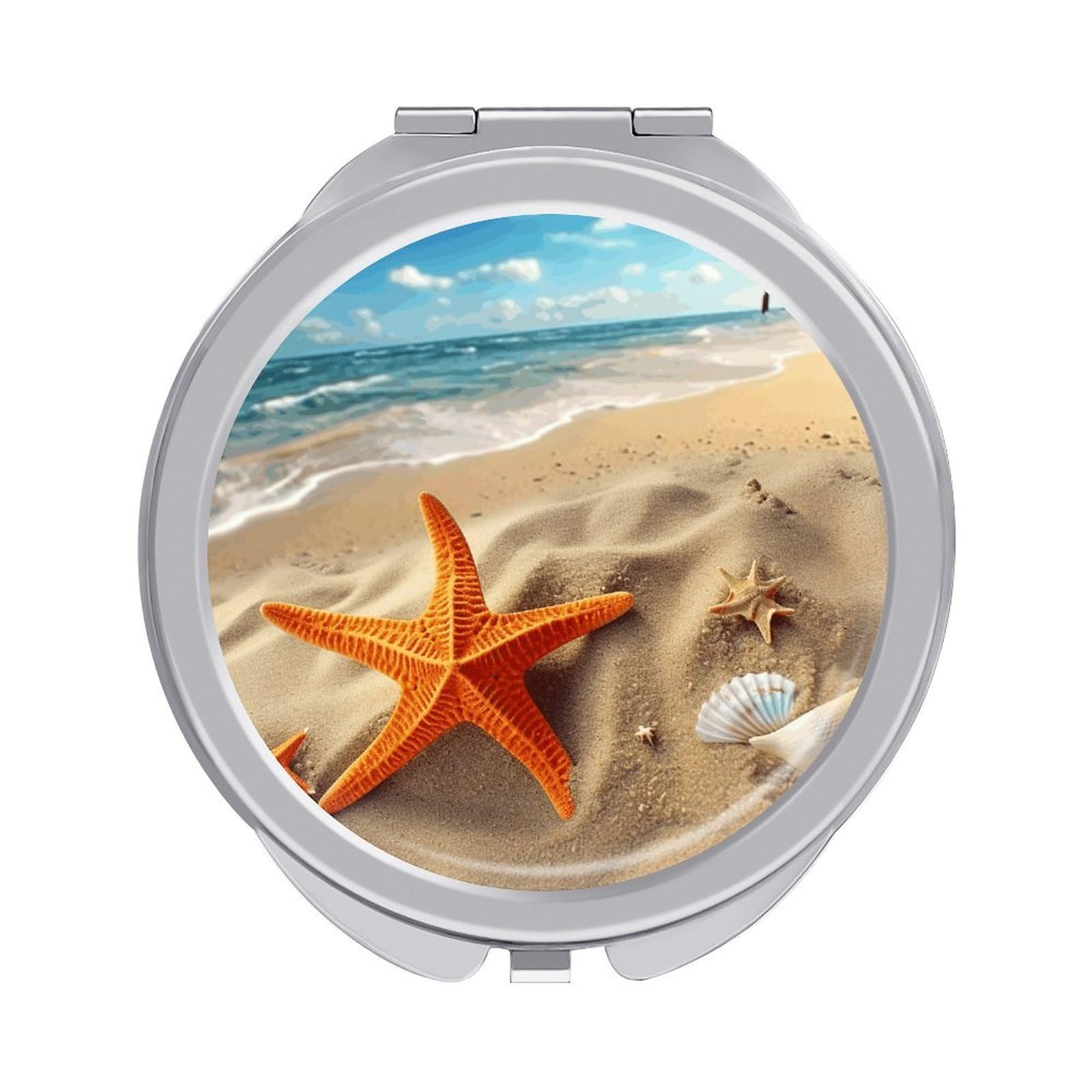 FekiLoot Sea Beach Starfish Travel Makeup Mirror 2 X /1 X Magnifying Slim Pocket Mirrors Compact for Purse Travel Makeup Mirrors for Pocket, Handbag, Purse Women Gift