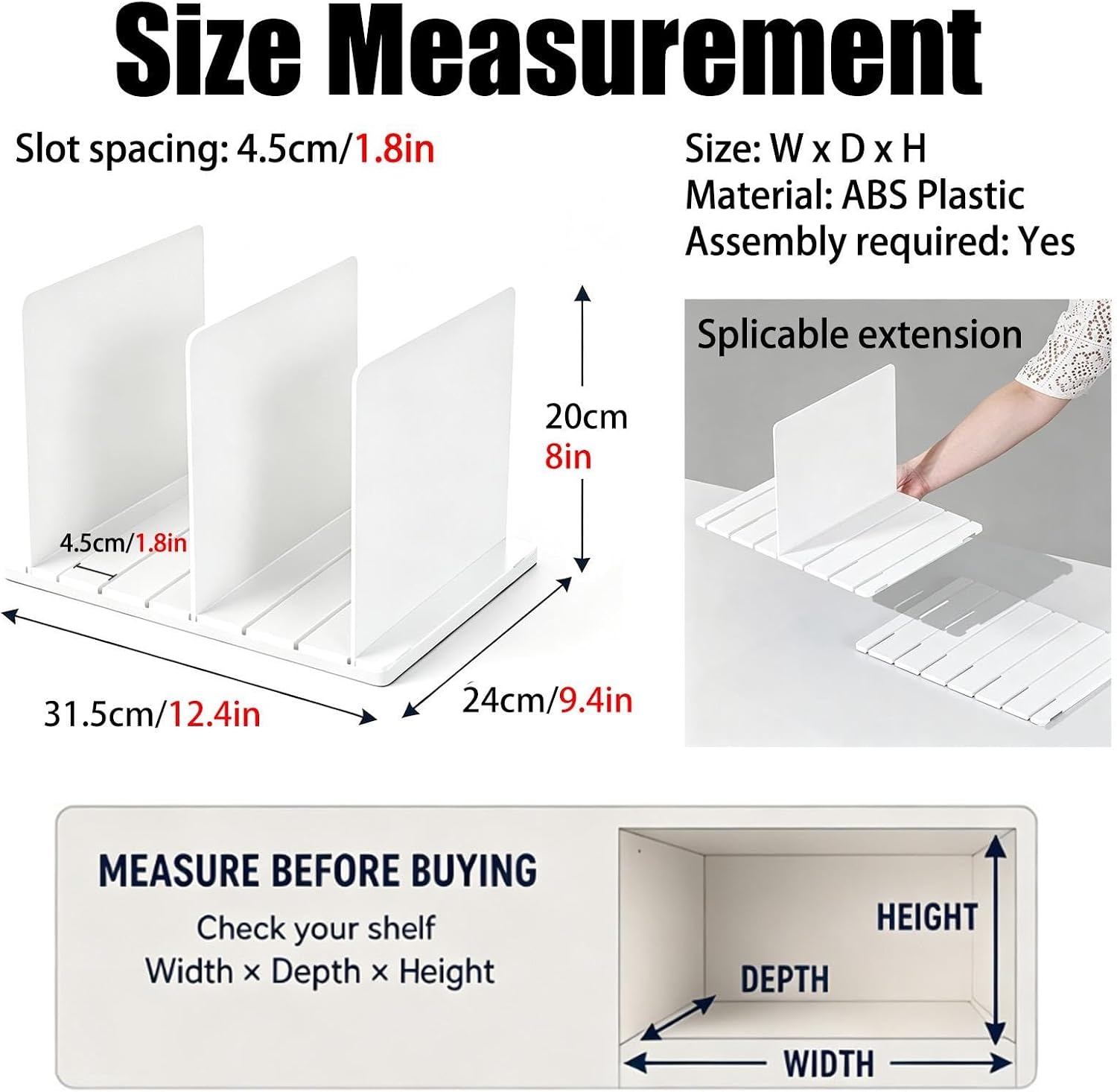 Connectable Acrylic Shelf Dividers 8 inch Deep, Replacement Cabinet Slats