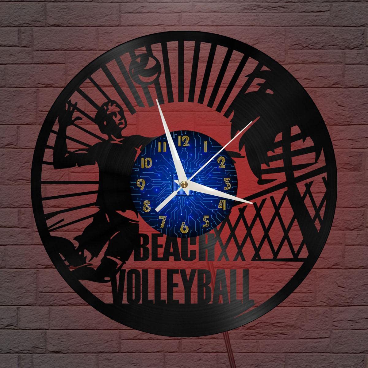 Horloge vinyle beach volleyball 12 pouces LED, cadeau créatif pour salon