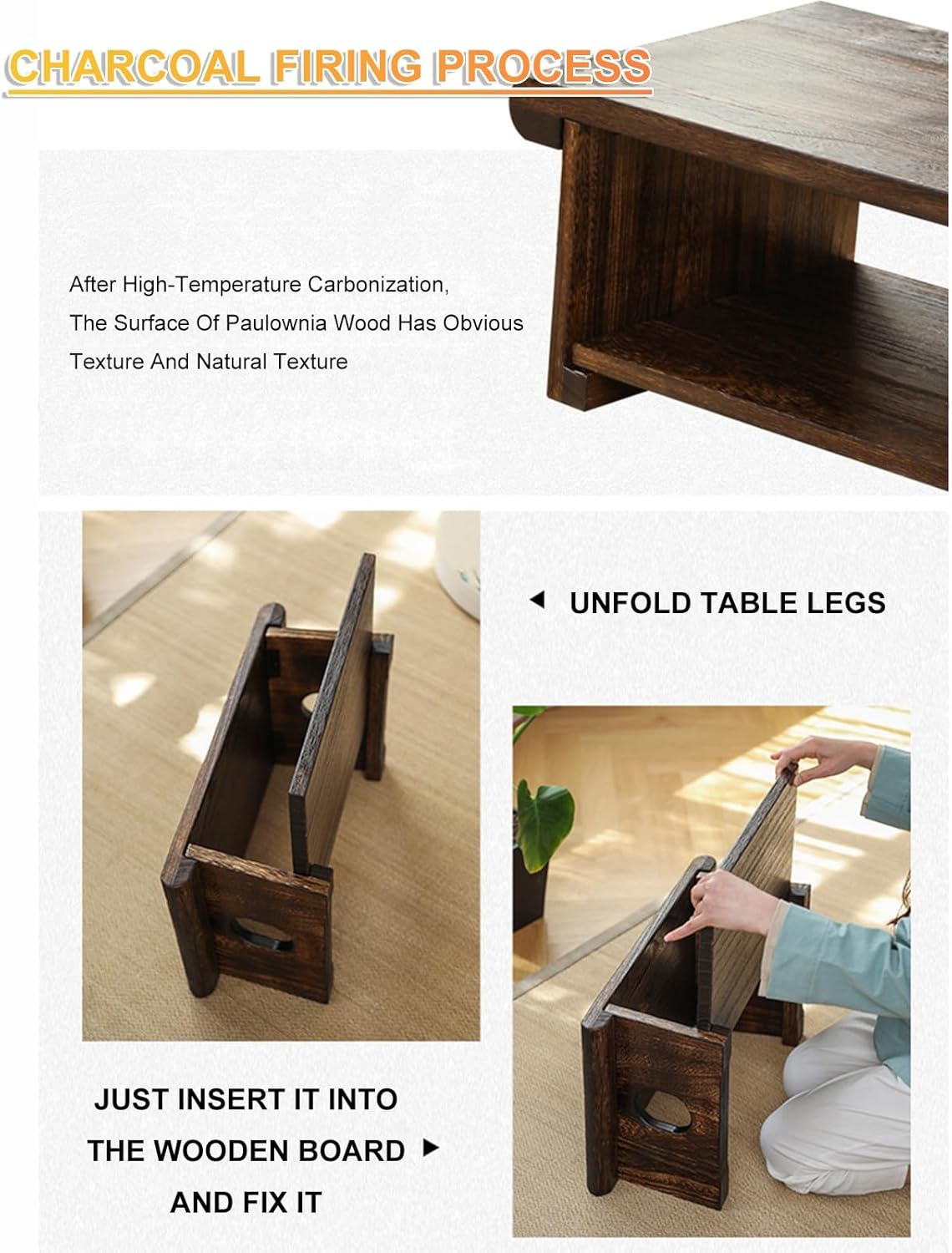 Paulownia Floor Tables Low Table for Sitting on The Floor - Small Coffee Table Accent Furniture - Meditation and Tea Altar - Folding Tatami (Color : Dark Brown, Size : 80 * 40 * 33cm)