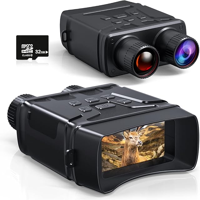 VABSCE Digital Night Vision Binoculars for Complete Darkness, 1080p FHD Video Infrared Night Vision Goggles for Hunting, Camping, Travel, Surveillance, Spy, with 32 GB Micro SD Card
