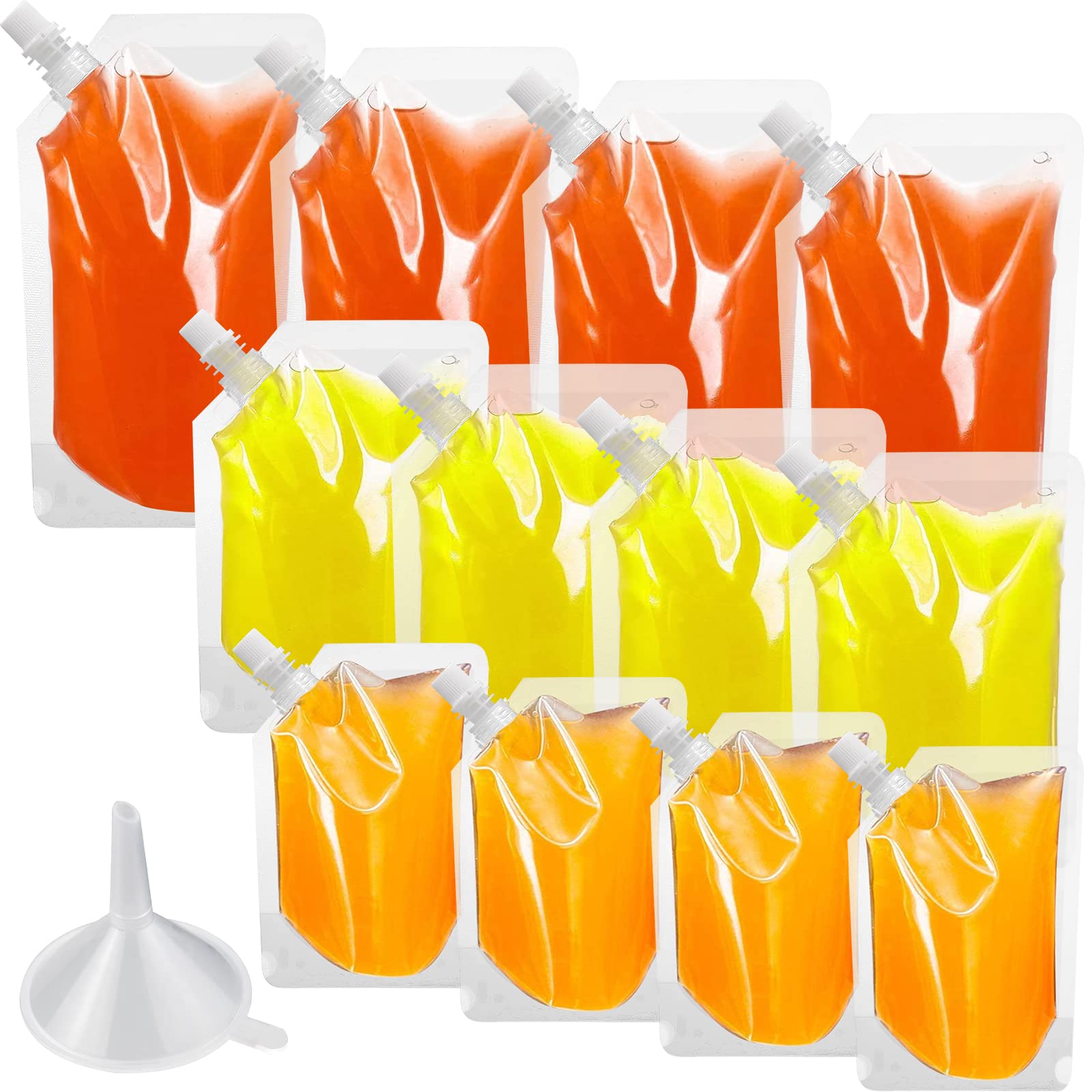 12 Pack Reusable Plastic Drinks Pouches for Festivals, Concealable Alcohol Liquor Juice Pouches Bags Durable Drinks Flasks Leak Proof for Camping Beverage Cruises Drinking, 220ml,420ml,500ml