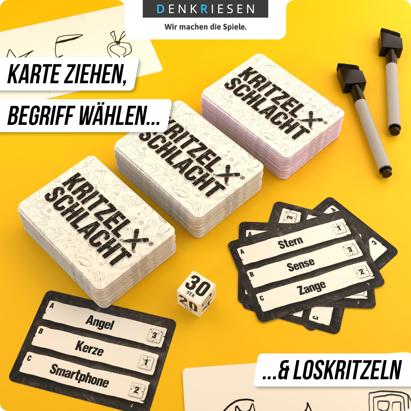 DENKRIESEN PARTYFIEBER MEGA Pack - ab 10 Jahren & 3-8 Spieler | 4 Spiele in 1 Bundle: KRITZELSCHLACHT, DUMMBATZ, GEMEINSAME Sache & DINGSBUMS | Partyspiele | Familienspiele | Gesellschaftsspiele
