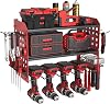 Yeabett 3 Layer Power Tool Storage, Tool Rack for 4 Drill Holders, Heavy Duty Wall Mounted Rack for Garage, Home, Workshop Red