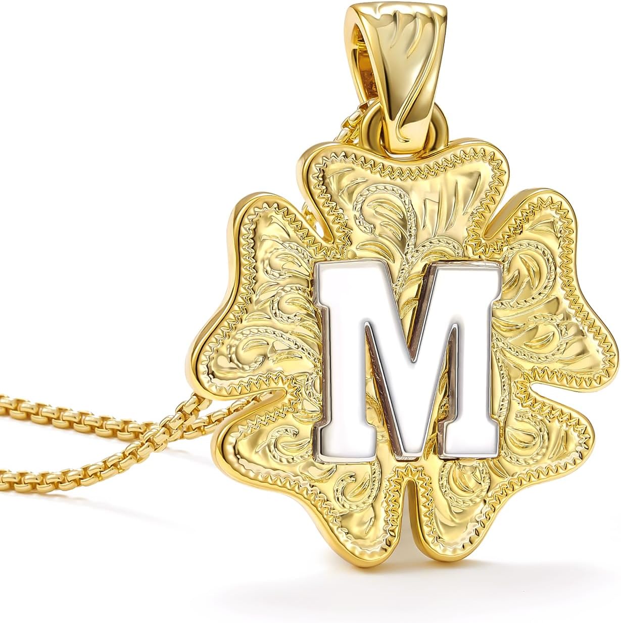 KissYan Western Cowgirl Initial Necklace for Men Women, 14K Gold Plated Cowboy Flower Letter Pendant Necklace Handmade Two-Toned Jewelry Gift