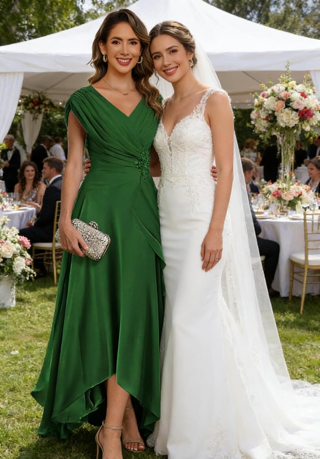 Cape Sleeve Chiffon Mother of The Bride Dresses Ruched Aline Formal Evening Dress ZU065