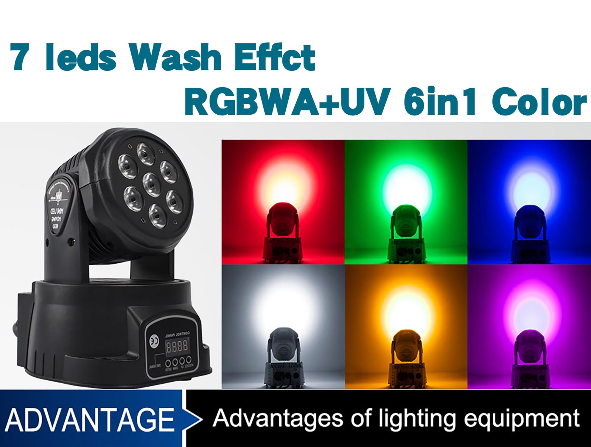 SHEHDS Luci a testa mobile a LED 7x18W RGBWA+UV 6in1 Stage Wash Light Suono Attivo DJ Luce Professionale DMX512 Strobe Luci da Discoteca per Vacanze KTV Pub Bar Show Festa di Nozze