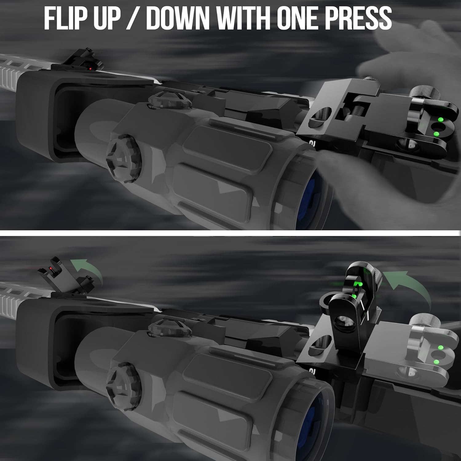 Classic 45 Degree Offset Iron Sights| Flip Up Fiber Optic Sights with Red Green Dots| Tool-Free Adjustable Back Up Canted Iron Sights Rapid Transition