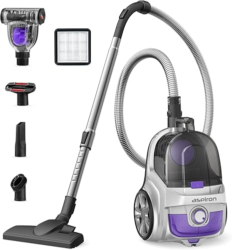 Miniatura 1 de Aspiron Aspiradora de recipiente, aspiradora mejorada de 1600 W sin bolsa, rebobinado automático del cable, filtro HEPA H13, gran capacidad de 3.7