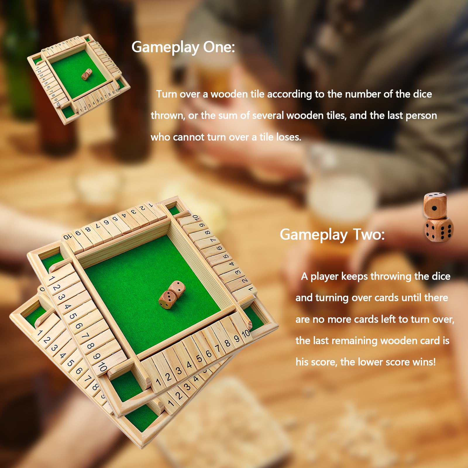 Jeu Shut The Box En Bois – 4 Joueurs – Avec 2 Dés – Éducatif Maths Pour Enfants Et Adultes