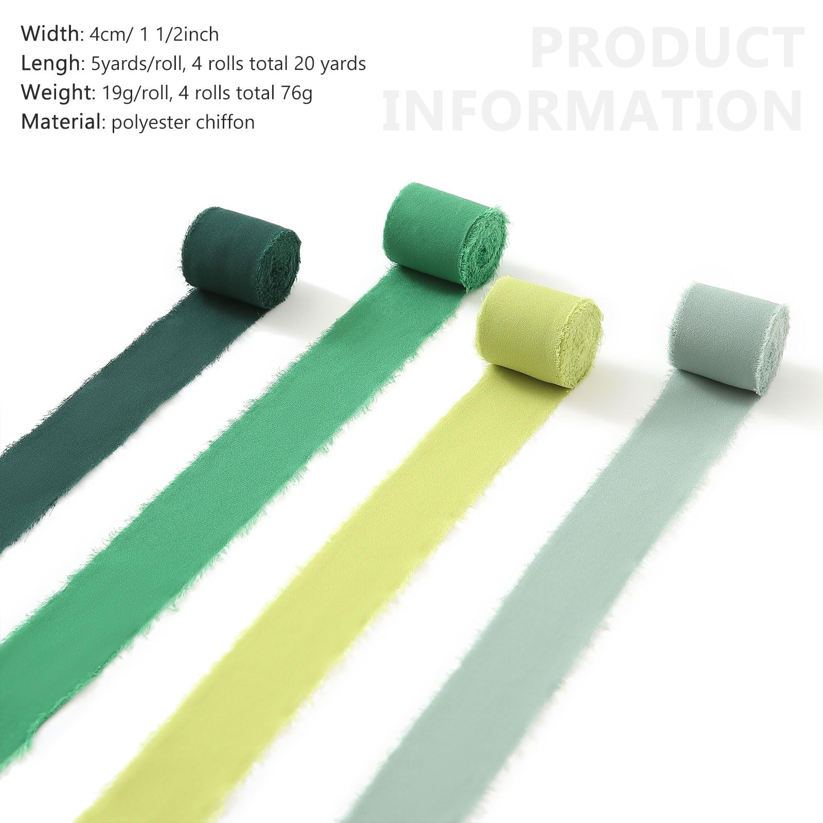 Pretty Jolly Green Chiffon Ribbon for Gift Wrapping 1 1/2 Inch 20Yd Wedding Car Ribbons Handmade Fringe Silk Ribbon for Cake Flower Bouquet Wedding Invitations DIY Crafts and Hair Bow - Image 2