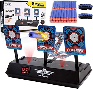 Masstimo Electric Scoring Auto Reset Shooting Digital Target for Nerf Guns, Blaster Elite Mega Rival Series with 40 Pcs Refill Darts and 2 Hand Wrist Bands