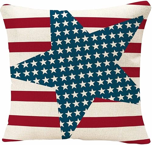 IBILIU Fundas de almohada de 4 de julio, diseño de bandera americana, patriótica, decoración del hogar, funda de almohada de 18 x 18 pulgadas