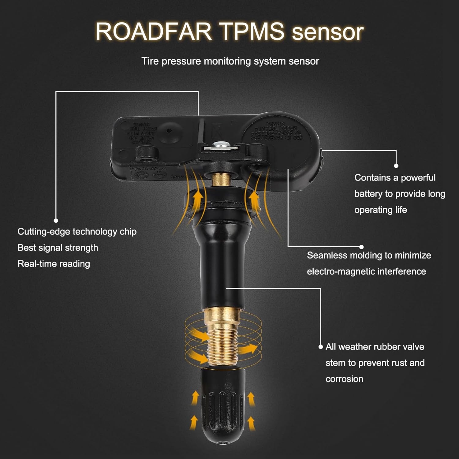 ROADFAR TPMS Sensor, 315MHz Tire Pressure Sensor Fits 2006-2011 For Hyundai Azera 2008-2012 For Hyundai Santa Fe 2008-2012 For Hyundai Veracruz 2007-2011 For Kia Rondo Replaces 529332G200 4Pcs