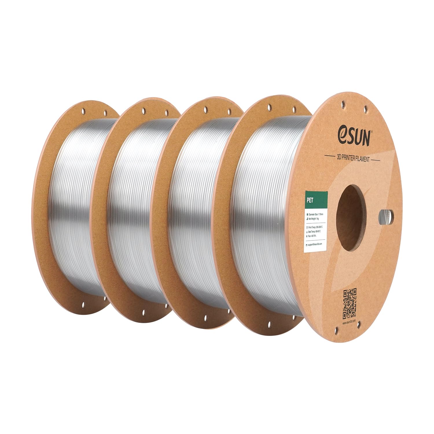 eSUN PET Filament 1.75mm, Durchsichtig, 4KG | hohe Zähigkeit, 1KG (2.2 LBS) pro Spule, 4 Rollen Druckmaterial für 3D-Drucker