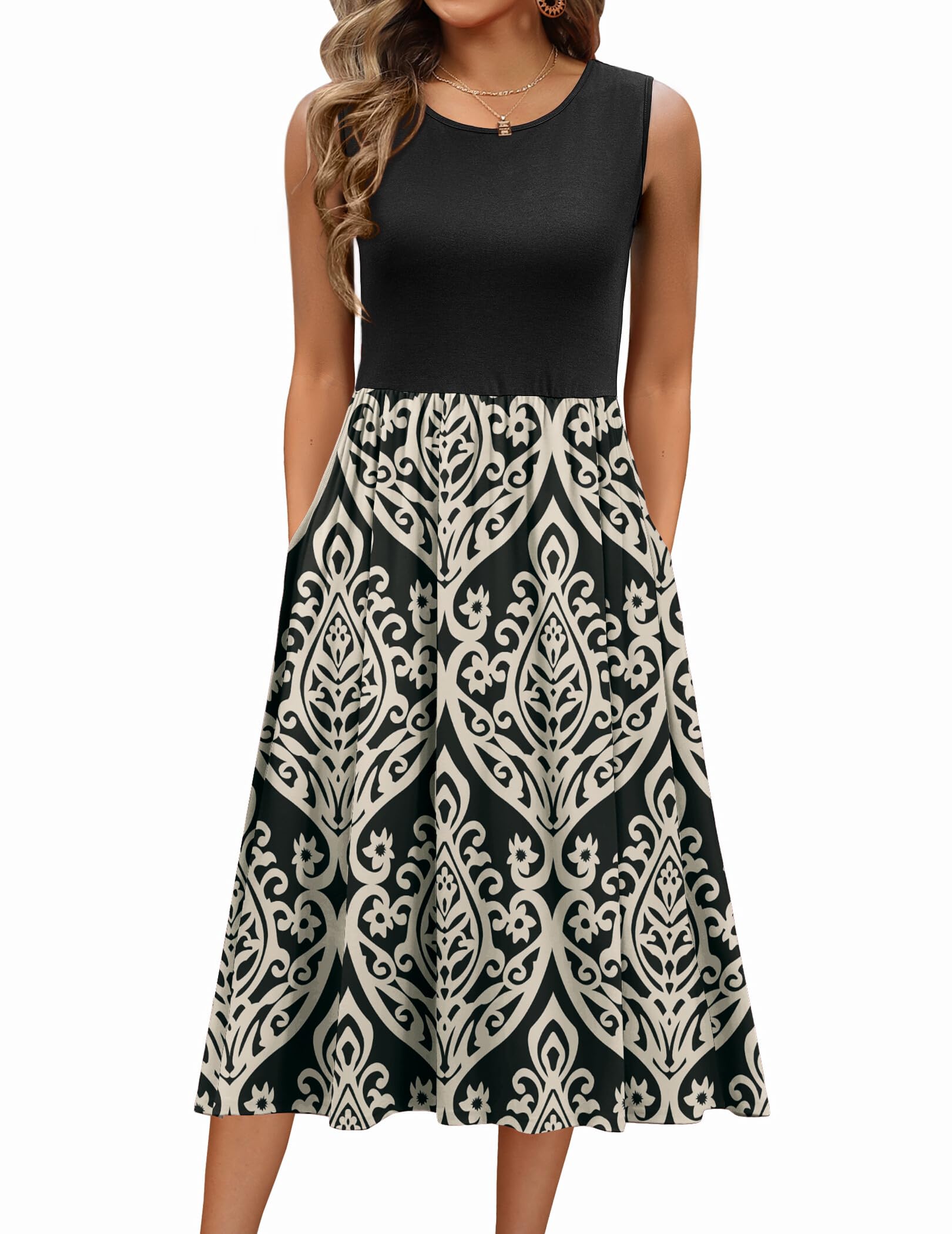 Zeagoo Women's Summer Tank Midi Dress with Pockets Floral Sleeveless A-Line Casual Loose T-Shirt Dresses Beach Sundress 2026