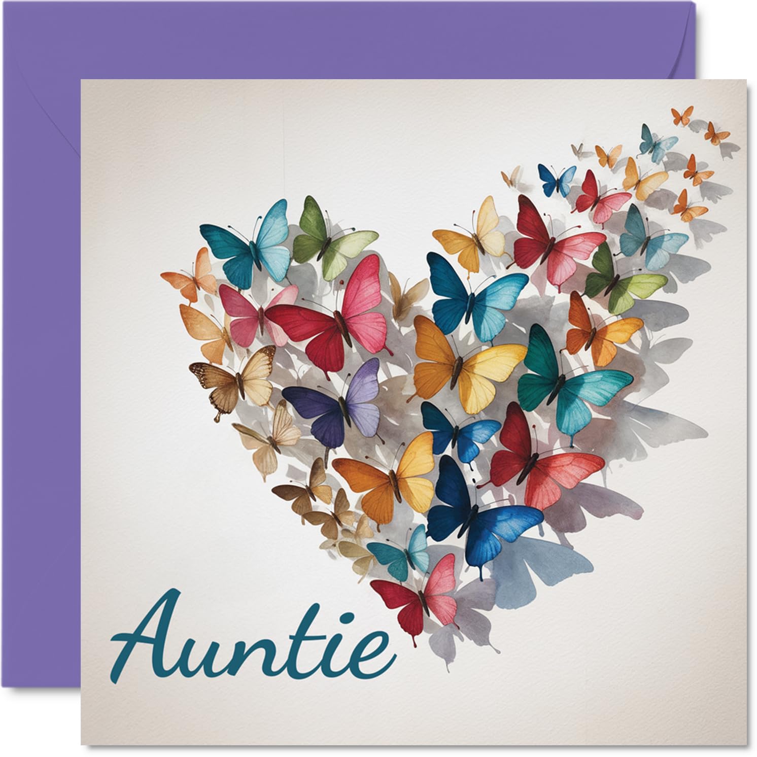 Auntie Birthday Card - Elegant Butterfly Heart - Happy Birthday Card for Auntie from Nephew Niece, 145mm Beautiful Sentimental Bday Greeting Cards