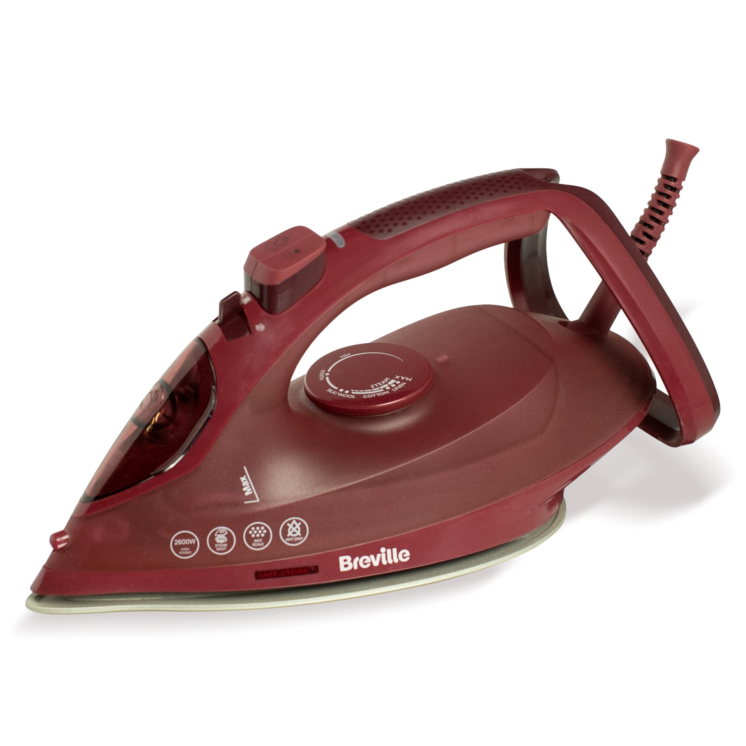 Breville SuperSteam Steam Iron | 2600W | Ceramic Soleplate | 190g Steam Shot | 280ml Water Tank | Red [VIN451]