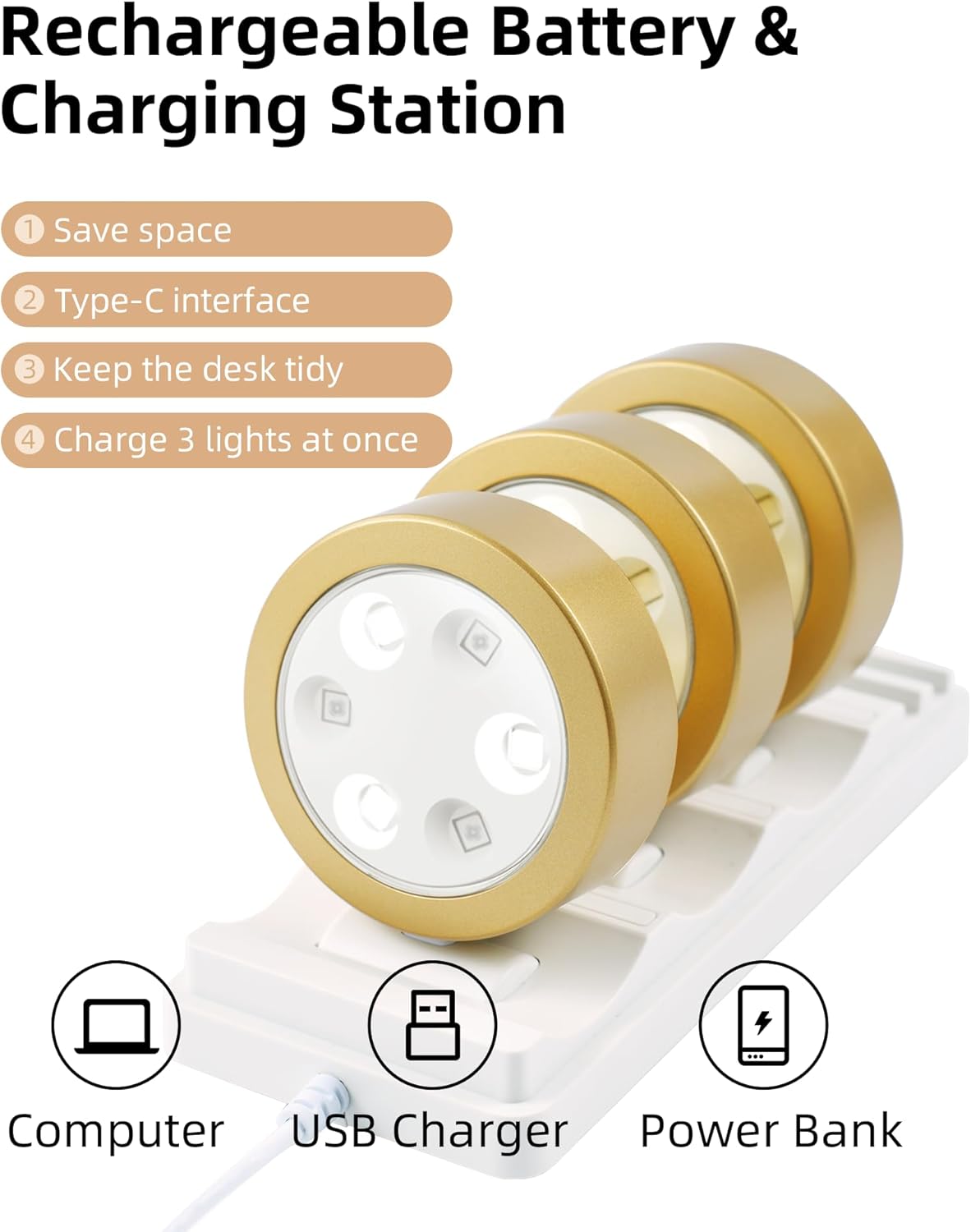 ezvalo picture lights for wall, rechargeable battery magnetic poster lights with 3 color temps & 12 rgb, remote dimmable timer light, wall decor light for art display (6 pack with charging station) gold 6pack with station