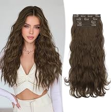 RUWISS Natural Hair Clip in Extensions, 4 Pieces 45 cm Long Natural Wavy Curly Synthetic Hair Extensions for Women (Chestnut)