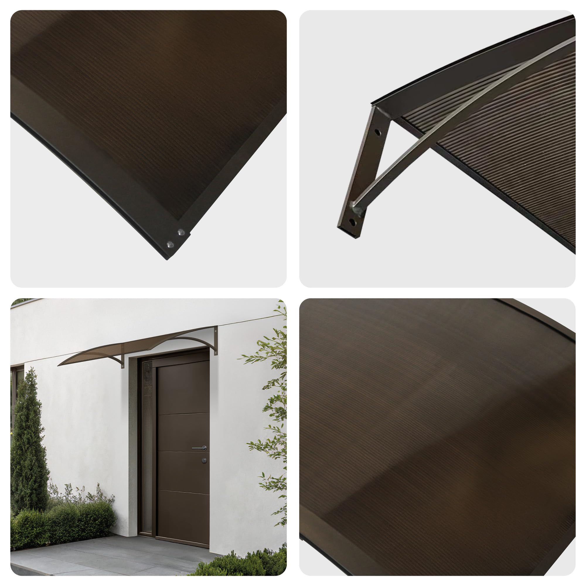 Wasabi - Marquesina Puerta Exterior 120x80 cm Zen – Policarbonato Hueco 3,8mm Marrón – Soportes de Aluminio Marrón – Fácil Montaje – Tejadillo Protección Lluvia Ventana – Cubierta Resistente Jardín