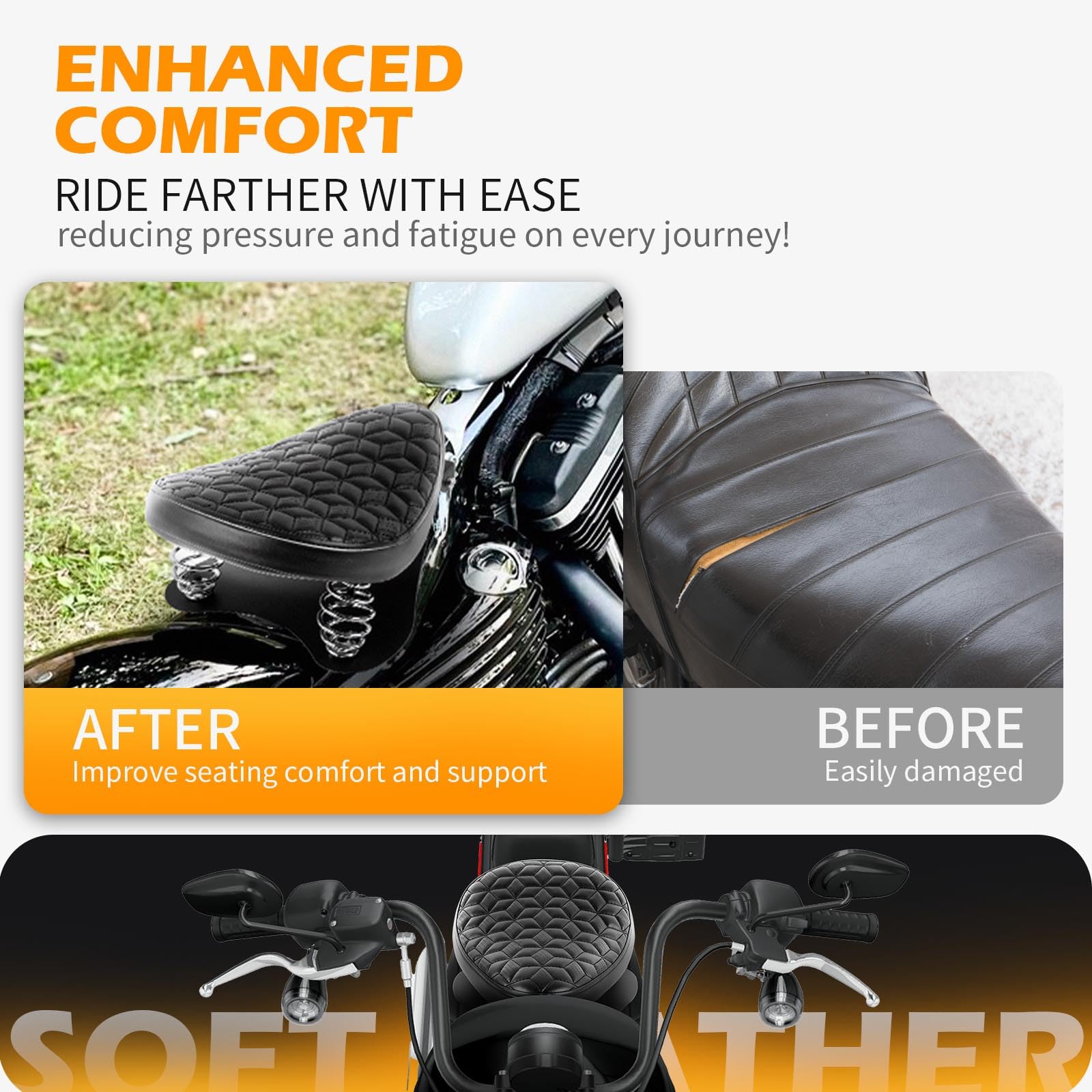 DREAMIZER Sella Imbottita Monoposto per Moto con Kit di Montaggio per Base Sella, Sella Universale per Custom Chopper Bobber Cafe Racer, Compatibile con Harley Triumph Honda Yamaha Kawasaki Suzuki