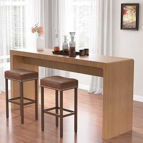 Miniatura 8 de COSTWAY Juego de 4 taburetes de bar de 29.5 pulgadas de altura de barra con tapicería de piel sintética y patas de madera de goma maciza, taburetes