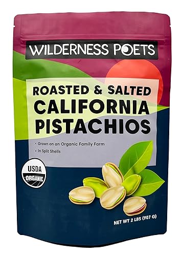 Wilderness Poets, Pistachos orgánicos de California, tostados con sal marina, en cáscara (32 onzas - 2 libras)