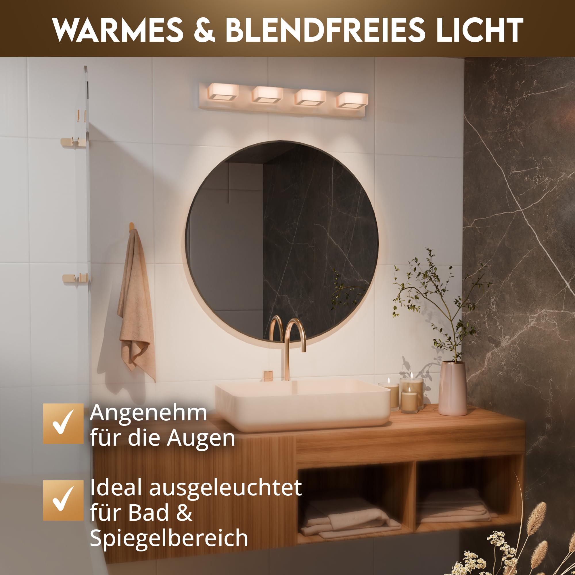 Mirror Light Spiegelleuchte Bad - Badlampe, 60 cm weiss, 4-flammig