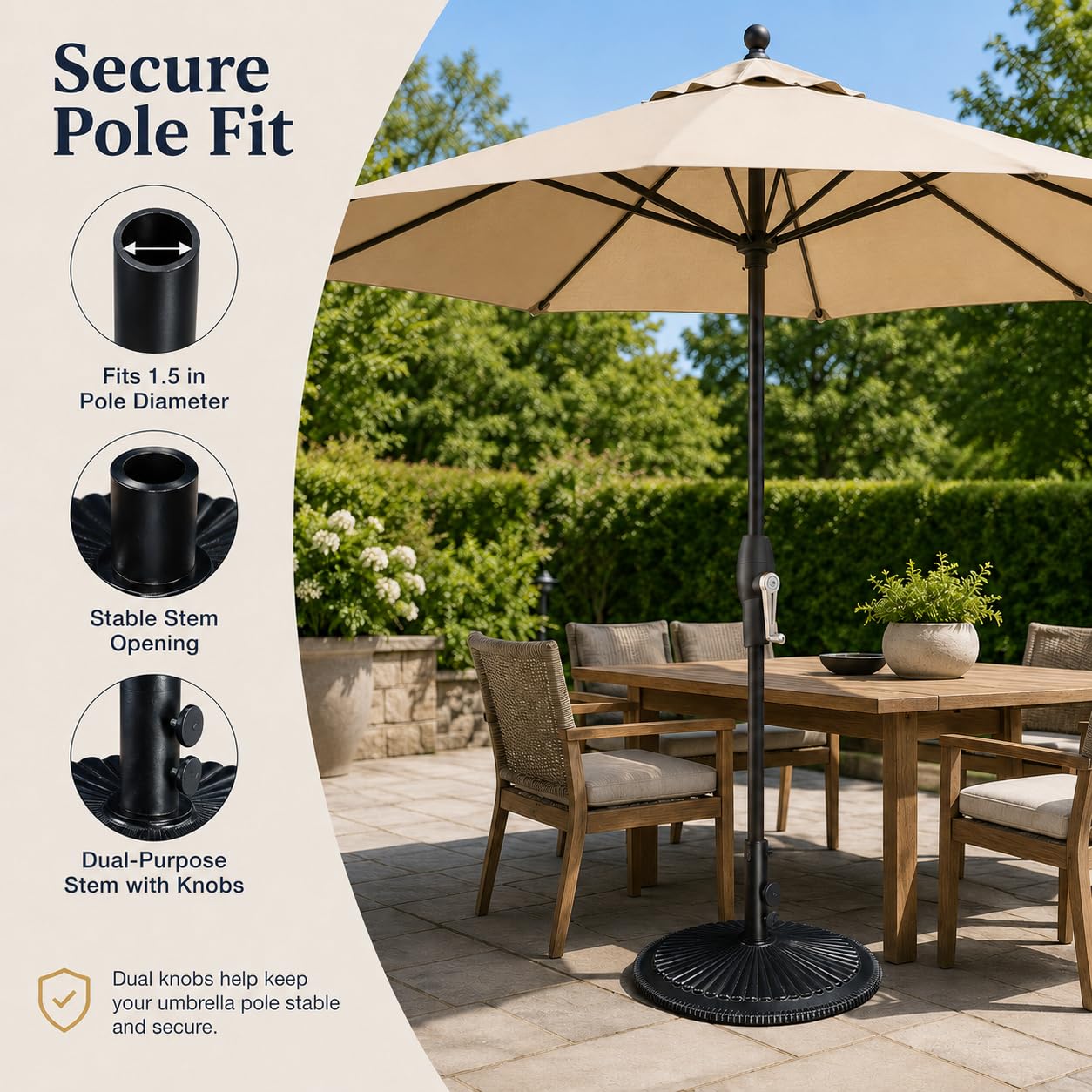 Treasure Garden 50 lb Classic Market Umbrella Base – Satin Black Cast Iron, Fits 1.5 Inch Poles