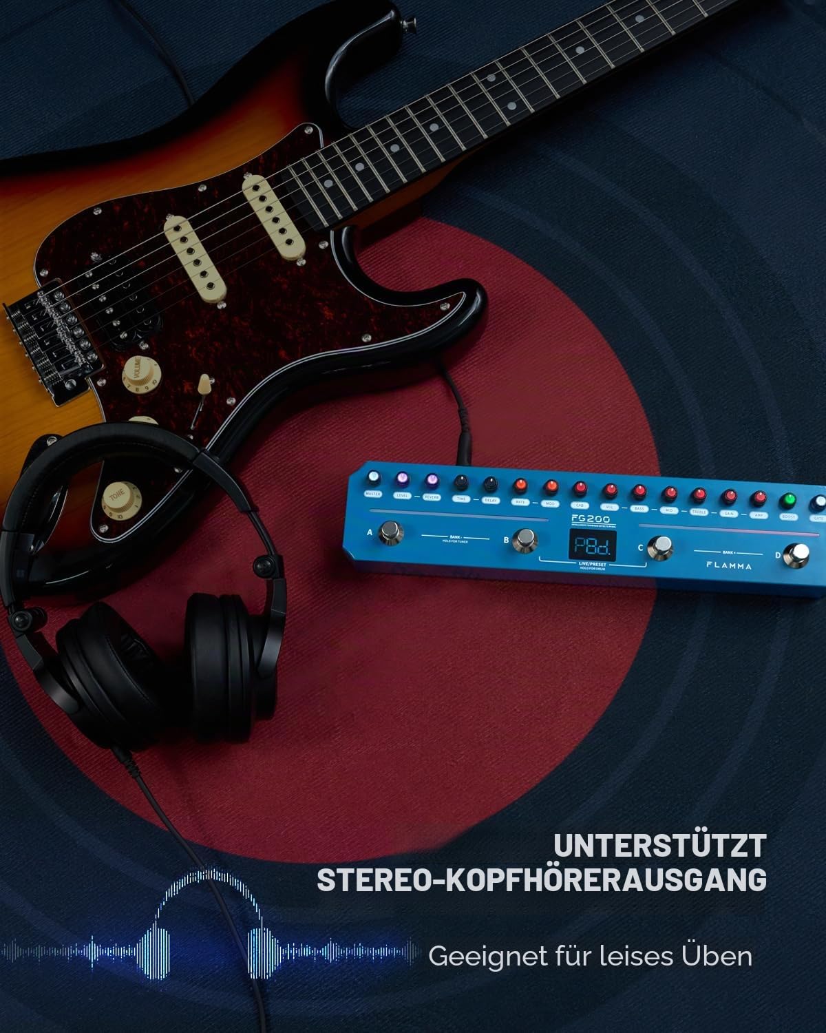 FLAMMA FG200 Intelligentes Gitarrenpedal mit 52 Ampere-Modelle, 5 Boost-Modelle, 16 CAB-Simulationen, 7 Effektmodule, 9 IR-Steckplätze, 40 Voreinstellungen, 40 Rhythmus-Stile