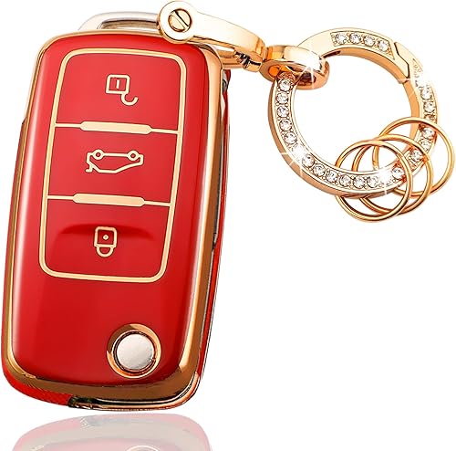 Miniatura 7 de OLLEN Funda para llavero de TPU suave con anillo brillante, apto para VolksWagen VW Jetta Golf Polo MK6 Passat Tiguan Beetle Polo MK7 Passat Cross