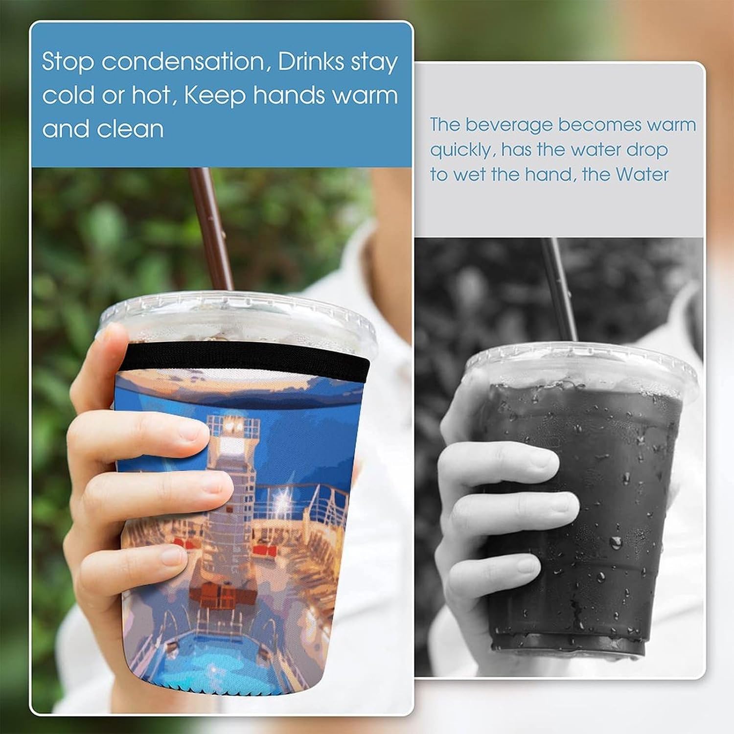 3 Pack Neoprene Cup Sleeves, Stretchy Reusable Drink Cup Cover Universal