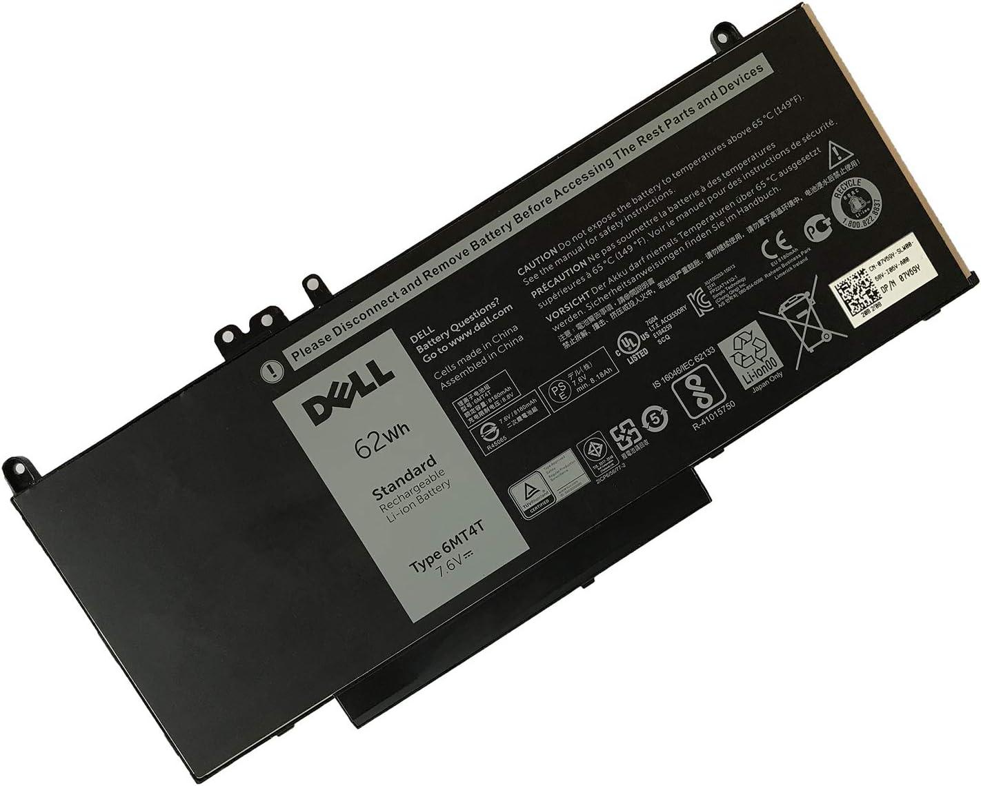 DELL 6MT4T 7.6V 62Wh 4-Cell Standard Rechargeable Extended Life Original Battery for DELL Latitude E5270,E5470,E5570,Precision 3510 Series Laptop,Alternant Part Number:NGGX5,6MT4T,WJ5R2