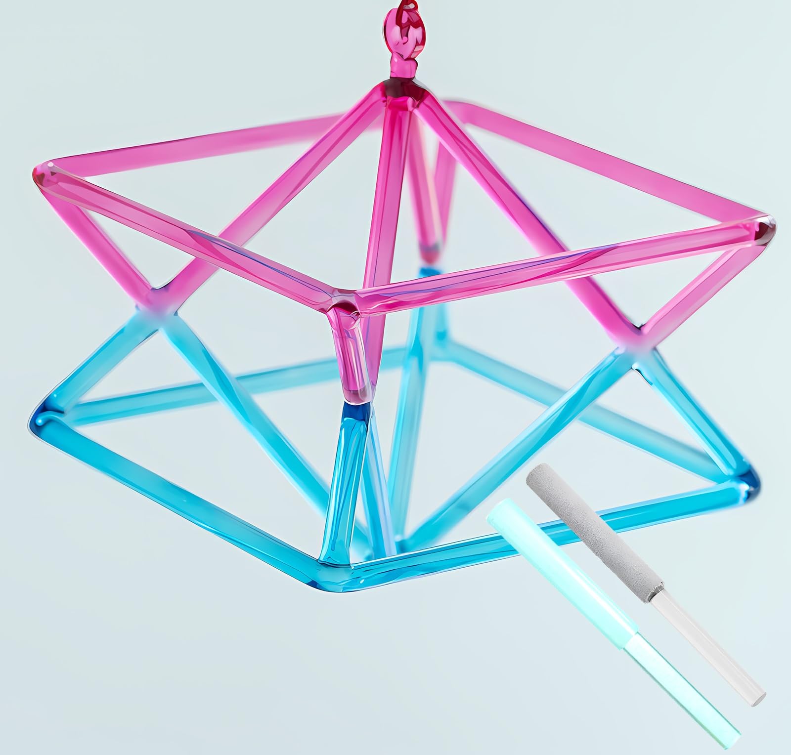 SBCGFY Quartz Crystal Singing Mokaba Merkaba Pyramid Pink-blue gradient, Perfect Chakra Healing Musical Instrument, For Sound Therapy Meditation Yoga gift,10 inch