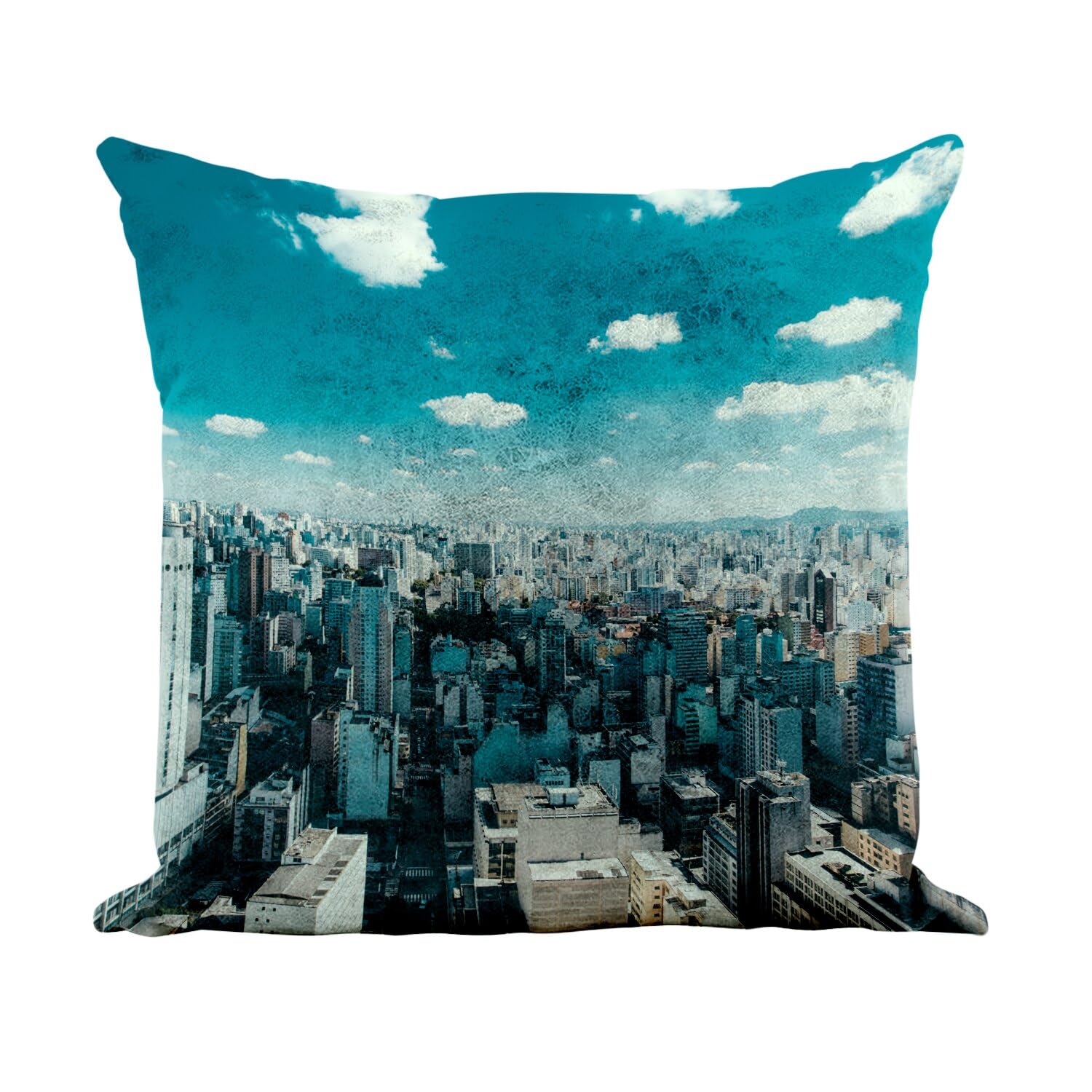 Coussin similicuir blanc pour salon moderne motif gratte-ciel