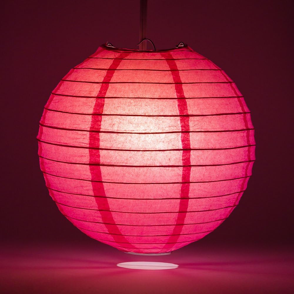 Luna Bazaar Premium Decorative Paper Lantern - (Single, 16-Inch, Fuchsia Pink, Parallel Ribbing) Round Paper Lantern - Ideal Wedding and Party Decor or Home Accent, Lighting Optional