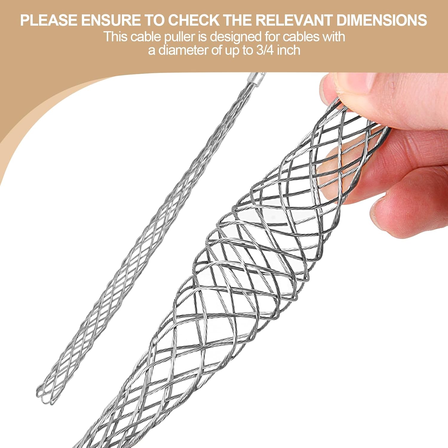 2 Pcs 3/4 in Wire Pulling Grip Mesh Cable Pulls Metal Cable Puller Socks Wire Pulling Tools Wire Pulling Grip Sock for Electrical Pulling Grips, Suitable for Light and Heavy Cables