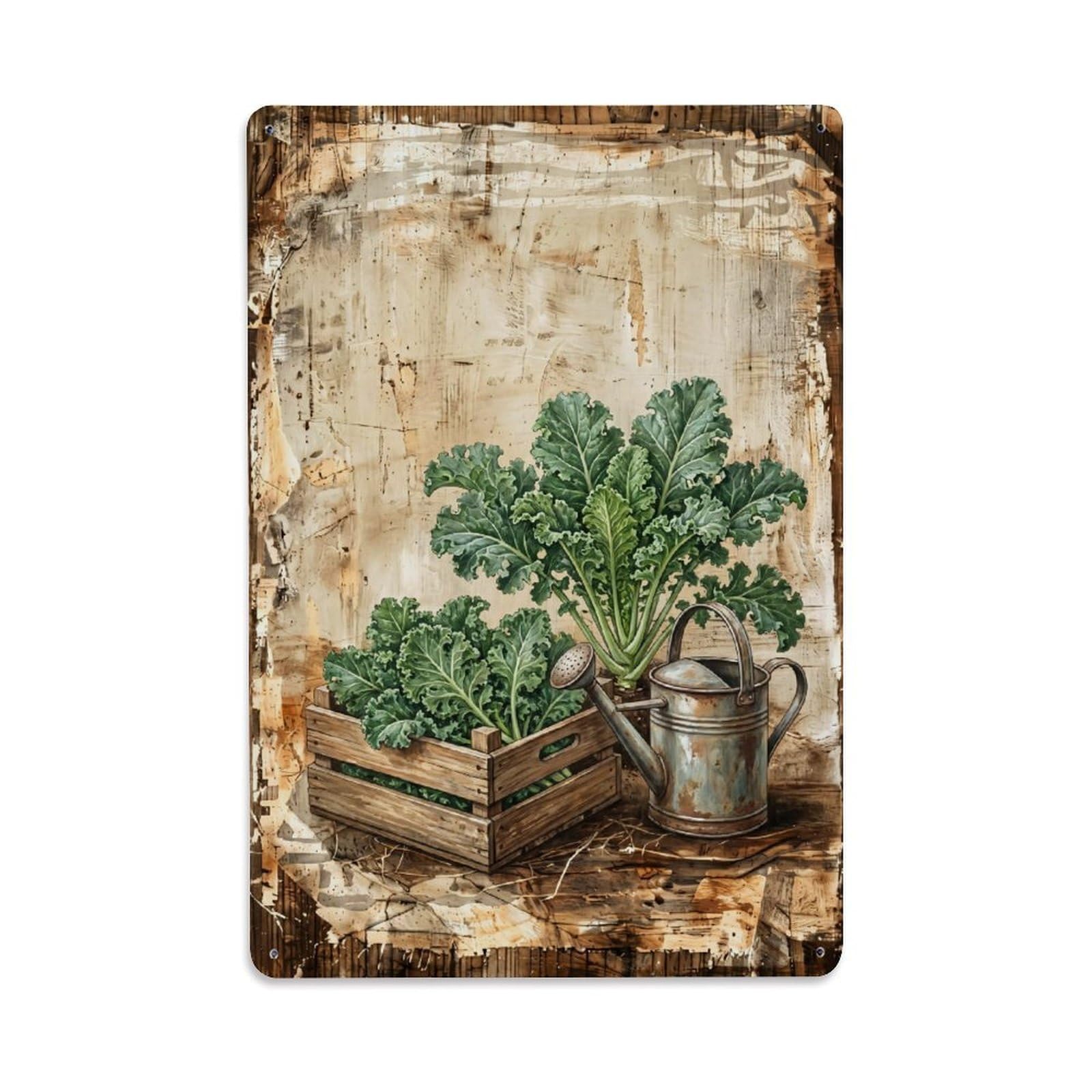Kale Garden Green Leafy Vegetable Countryside Field Vintage Metal Tin Sign Plaque Wall Decor for Cafe, Club, Garden Metal Poster 8x12Inch