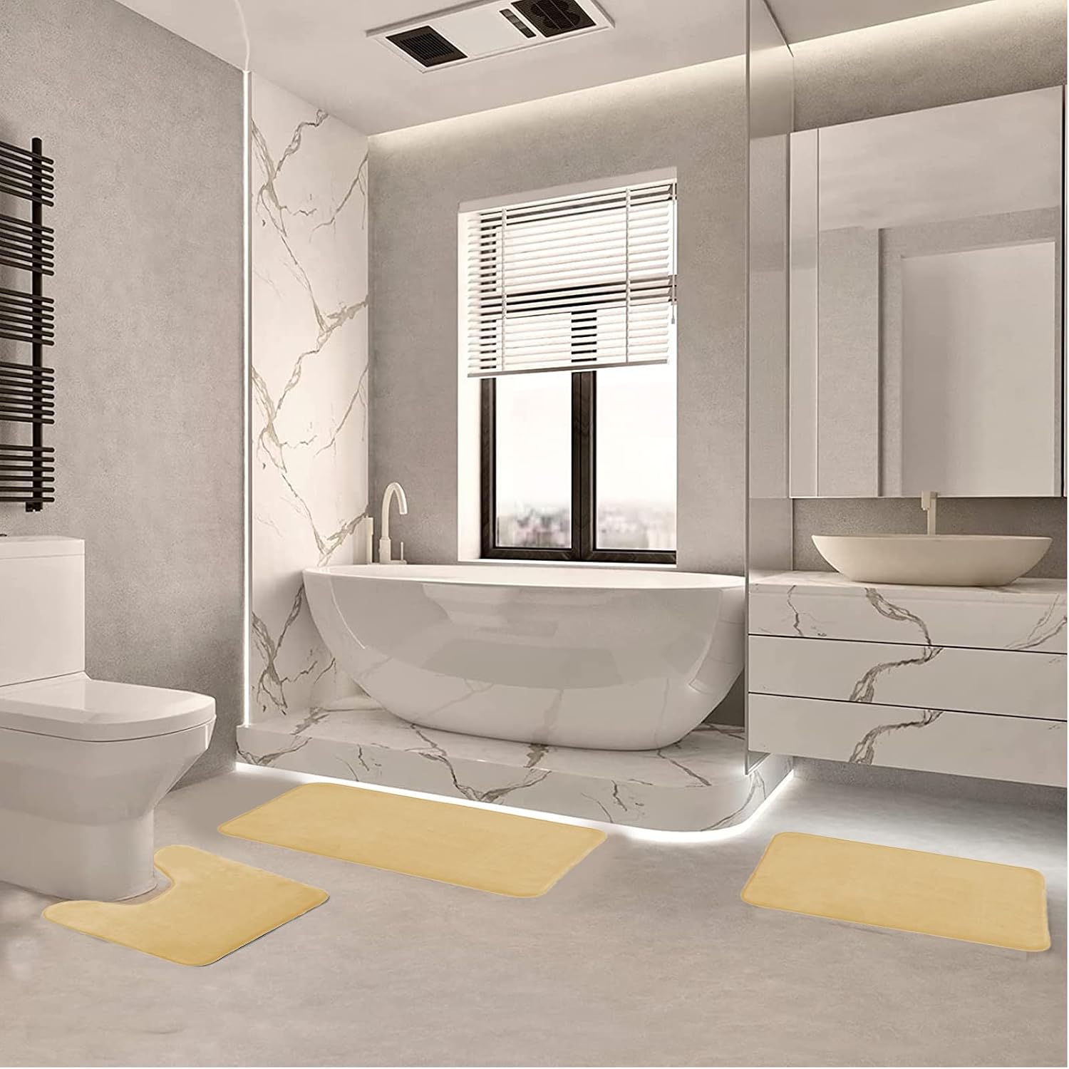 Beige Bathroom Rugs, Memory Foam Bath Mat Non-Slip Bath Rugs, Machine Wash,Dries Quickly - Ultra Soft Bath Mats for Bathroom, 3 Piece Beige Bathroom Rug Set，Bathtub Mat, Bathroom Mats-Bathroom Set