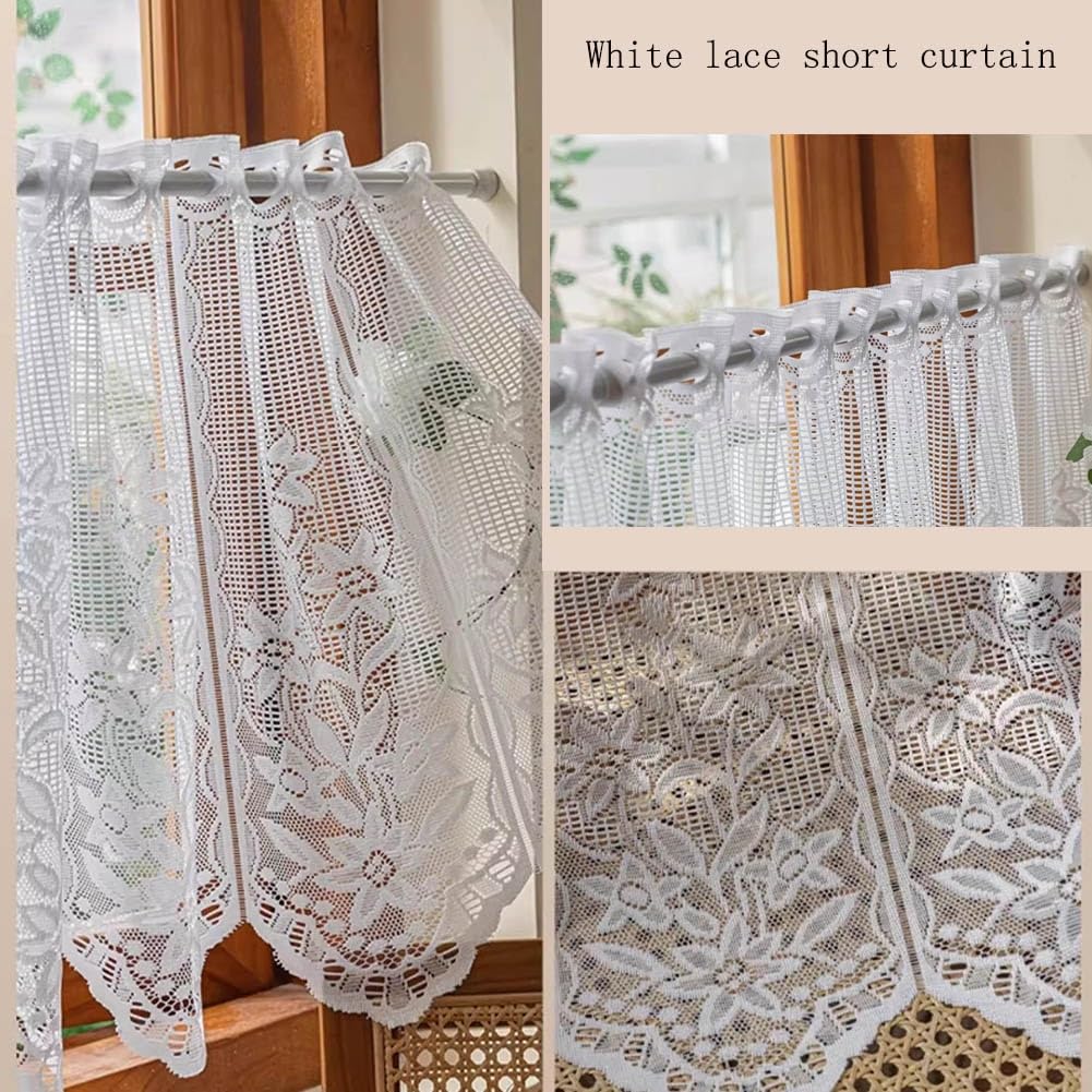 Rideau En Dentelle Blanche XPJYUA - Voilage Jacquard Fleurs Pour Cuisine Ou Petite Fenêtre - 160x100cm, 1 Panneau, Poche à Tringle
