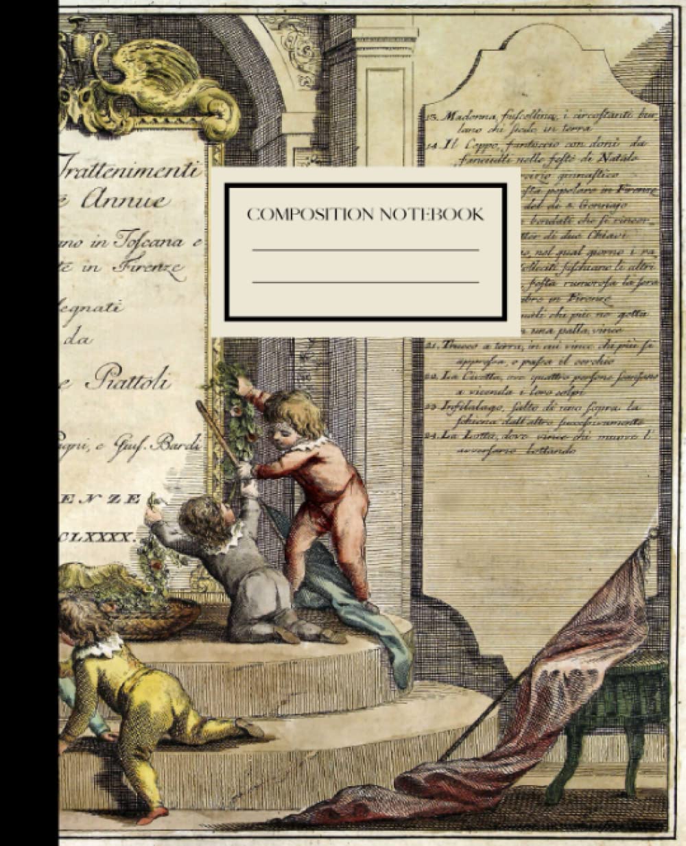 Vintage Art Print Notebook 100 pages lignées gravure ancienne 1790
