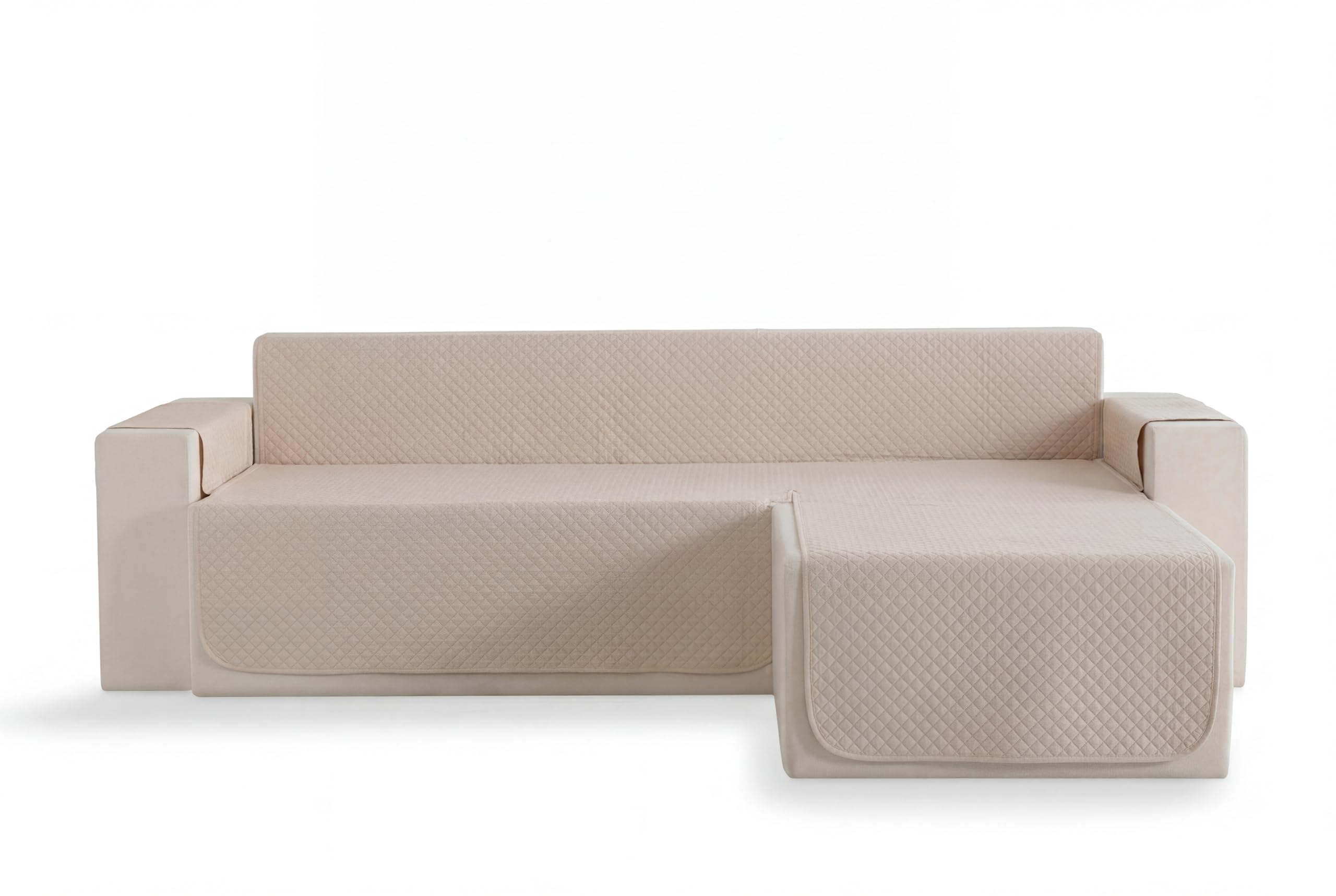 Todocama – Funda Cubre sofá, plazas, Protector de sofás Acolchado de Rombos, Transpirable, fácil de Limpiar, (Beig Arena, Chaise Derecho 240cm)