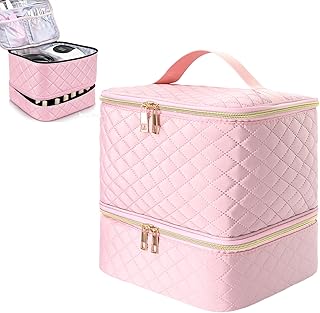 Maletin manicure organizador vernizes unhas de camada dupla, portátil maleta unhas organizador de unhas para 30 frascos,...