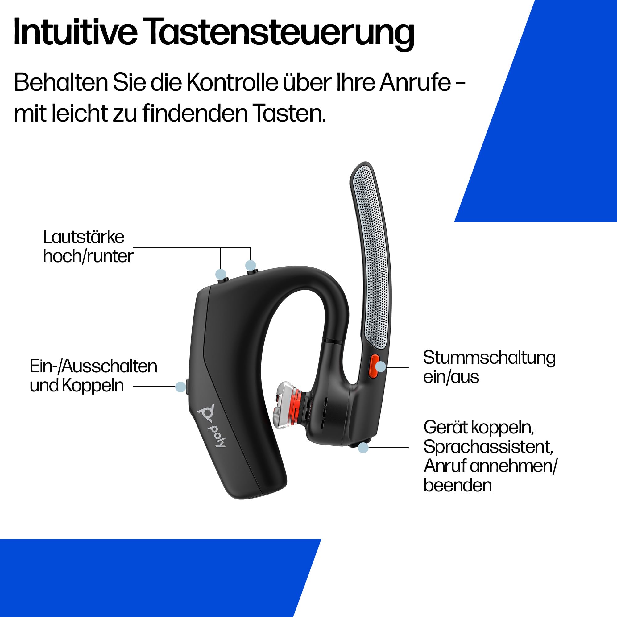 Poly Voyager Legend 30 Bluetooth-Headset – Noise Cancelling, WindSmart, Smart-Sensor, 10 Stunden Akkulaufzeit, Ergonomisches Design, Schwarz