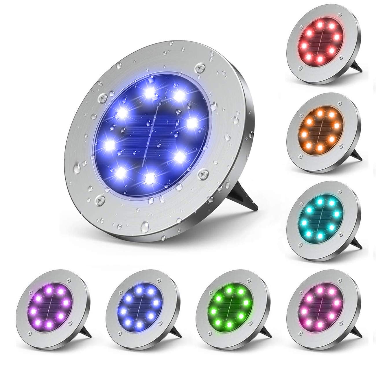 Solar Ground Lights Outdoor 8 Pack 7 LED Colored Solar Disk Garden Lights Waterproof Inground Landscape Lighting for Yard Deck Lawn Patio Pathway Walkway Driveway with Multiple Changing Colors