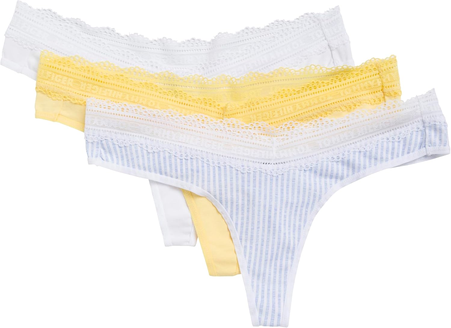 Tommy Hilfiger Women's Cotton Logo Lace Trim Thong 3-pack