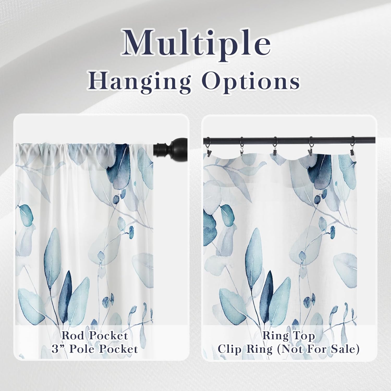 MitoVilla Plant Leaves Sheer Curtains 84 Inches Long 2 Panels, Blue Semi Sheer Curtains Light Filtering, Spring Summer Soft Textured Drapes for Bedroom Living Room Dining Room Window, 52" X 84"