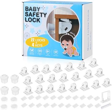 22 Pack Magnetic Cabinet Locks for Child Safety, Drawer Locks Baby Proofing, Magnetic Door Safety Locks for Cabinets and Drawers, Easy Installation No Tools Required 22 Pack and 4 Keys