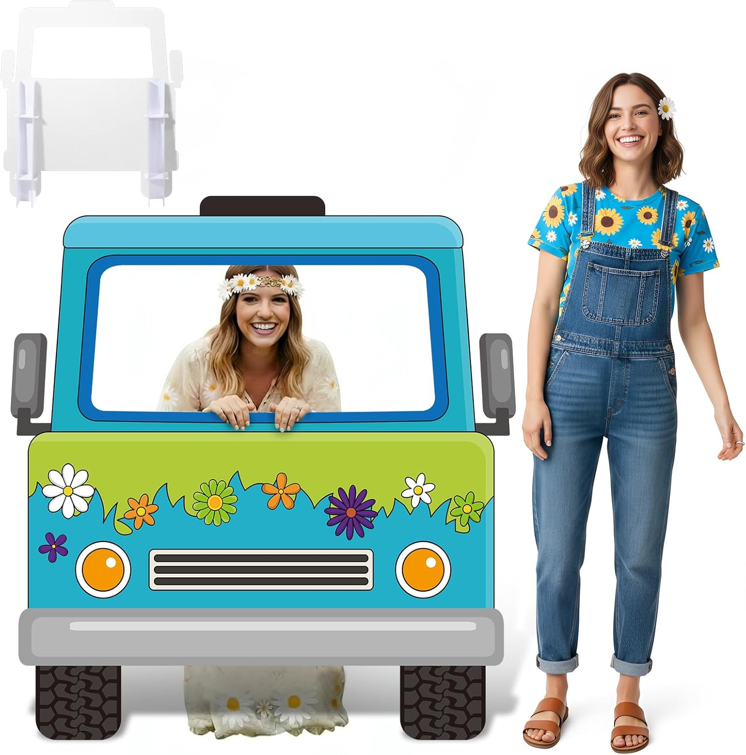 Capoda Safari Truck Photo Backdrop Stand up Cardboard Cutout for Jungle Party Decorations - 60 x 54 Inch Forest Animal Adventure Car Standee with Face Opening for Zoo Birthday Party Family Activity